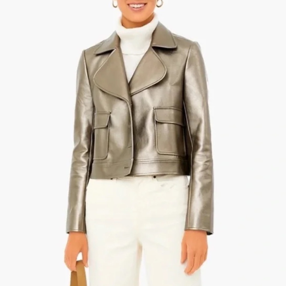 Tuckernuck Size Small Bronze Metallic Cropped Faux‎ Leather Jacket Like New